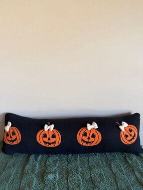 Chelsea & Theodore Halloween 🎃 Pumpkin Pillow Black & Orange NEW!